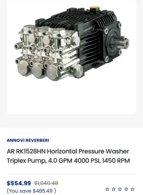 Rk1528hn A.r. North America 192216206403 Ar Horizontal Pressure Washer Triplex Pump 4000