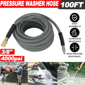 Ap17116le641er Autoparts-topoint 100ft 4000psi Hight Pressure Washer Hose 3/8 Inch With Quick Connects Gray Non-marking
