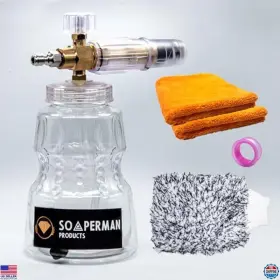 Sp-01 Brand Soaperman Products Car Care Kit Foam Cannon Wash Glove 2 Microfiber Towels 1/4 Inch Attachment