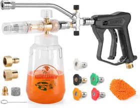 Branded01 711181934090 Dual Connector Foam Cannon With Pressure Washer And 5 Nozzle Tips For Car Wash