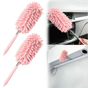 Ccredone 764938775477 2pcs Car Interior Duster With Extension Pole Soft Dash Vent Dusting Pink