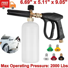 Clatoon 703341907792 Pressure Washer Short Gun And Foam Cannon 1/4 Inch Quick Connect 5 Nozzle Tips