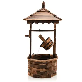 Us-2hz10111us-cf Costway Rustic Wishing Well Fountain Wooden Water With 12.1 L Plastic Bucket Brown
