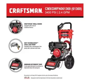 Cmxgwfn061369 Craftsman Ps61370 3400 Psi 2.4 Gpm Cold Water Gas Pressure Washer #2