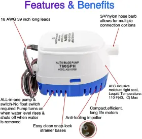 Dasmarine 615200920654 12v Automatic Submersible Boat Bilge Water Pump 760gph Built-in Auto Float Sw #3
