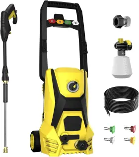 Yellow-g1504 Decoktool Electric Pressure Washer 1200psi 20ft Hose 35ft Cord 4 Nozzles Foam Cannon