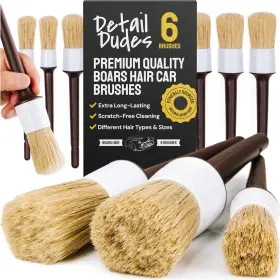 Detail Dudes Dd-6pk-brush-set Ukeu Soft Boars Hair Car Detailing Brush Set For Washing 6 Pack Advanced Brown