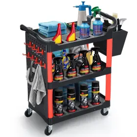 Madwvkb6mh Dwvo Rolling Auto Detailing Cart With Wheels And Hanging Bucket Black Red