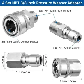 Wc-001 Elesunory 4 Set Npt 3/8 Inch Pressure Washer Coupler Quick Connect Fittings Stainless #2