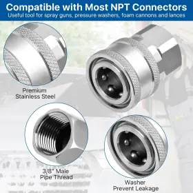 Wc-001 Elesunory 4 Set Npt 3/8 Inch Pressure Washer Coupler Quick Connect Fittings Stainless #3