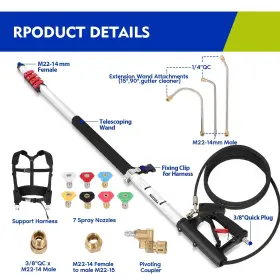Fahkns 198519111130 24ft Telescoping Pressure Washer Wand Power Extension With #2