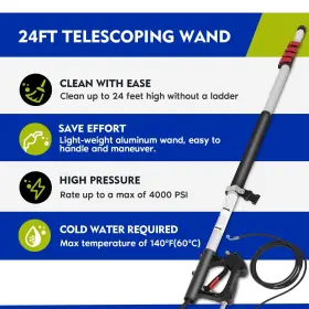 Fahkns 198519111130 24ft Telescoping Pressure Washer Wand Power Extension With #3