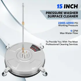 Fahkns 198519111345 15 Inch Pressure Washer Surface Cleaner With 4 Wheels Stainless Steel Housing Pow #2