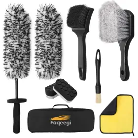 Cls009 Faqeegi 9pcs Professional Wheel Detailing Kit - Microfiber Flat Rim Brush 9