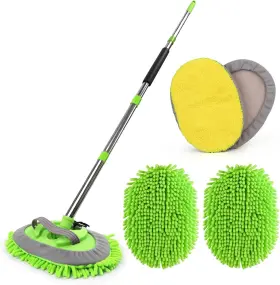 Fidisp 737417130654 62ftft Microfiber Car Wash Brush Mop Kit Sponge With Long Handle Green