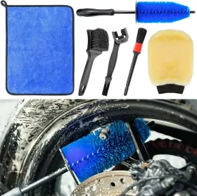 Moto-001 Focopot Motorcycle Cleaning Kit 6 Pack With Easy Reach Brush Tire Wool Wash