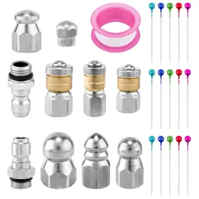 1057358 Gosknor 10pcs Sewer Jetter Nozzle Kit 1/4 Inch And 3/8 Npt Quick Connectors Stainless