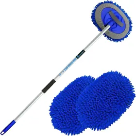 Cb0974 Greatcool 62 Inch Car Wash Brush Mop Kit With Long Handle 2 In 1 Chenille Microfiber Blue