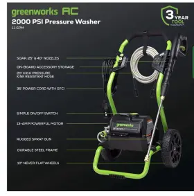 Greenworks G5166-green Corded Electric Cold Water Pressure Washer With Wheels Green