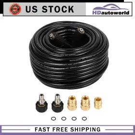 Hd180fg220d85 Hdautoworld 3200 Psi Pressure Washer Hose 100 Ft With M22 To 3/8 Inch Quick Connect Adapter