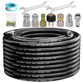 4-hlwlw-pstz Heliwoo Fbg-50ft-w-1#4-hlwlw-pstz Sewer Jetter Nozzles Kit 50ft 4000psi Pressure Washer Hose 1/4 Inch