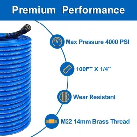 Hx-jyfbg-100ft-blue Heliwoo 100ft 4000psi Pressure Washer Hose 1/4 Inch Kink Resistant Power #2