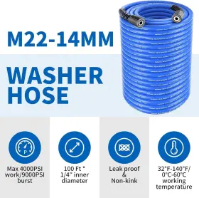 Hx-jyfbg-100ft-blue Heliwoo 100ft 4000psi Pressure Washer Hose 1/4 Inch Kink Resistant Power #3