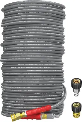 Heliwoo Wm-hxgsg--1#4-150ft 150ft 1/4 Inch Pressure Washer Hose 4200psi Flexible Wire Extension With Couplers