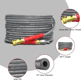Heliwoo Wm-hxgsg--1#4-25ft-new 25ft 1/4 Inch Pressure Washer Hose 4200psi Flexible Wire Power #2
