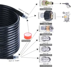 Hengyueshi 50ft Sewer Jetter Kit For Pressure Washer 1/4 Inch Npt 5800psi Water #2