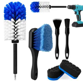 Ho-0158 Holanhing Car Wheel Brush Kit Soft Drill Cleaner Tire Blue White 6 Pk