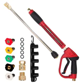 Hourleey 724190824375 Pressure Washer Gun Red High Power With Replacement Wand Extensio