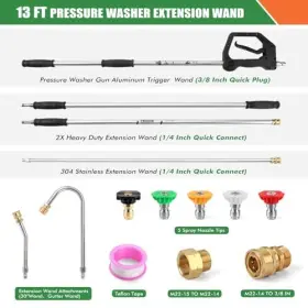 13ft-qxgtz Jeruifox 13 Ft Pressure Washer Extension Wand With Gutter Cleaner #3