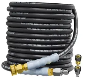 Jinhui 700398184749 3/8 Inch 4800psi Pressure Washer Hose With Swivel Quick Connect For 50ft Black