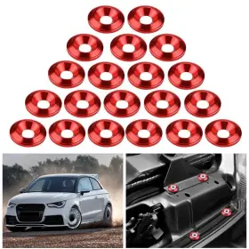 Keenso 798382498965 20 Pcs Aluminum Bumper Washer Bolt Engine Bay Dress Up Kit Red #3
