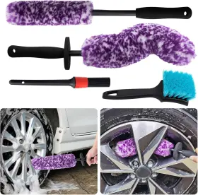 Qjs-001 Klexic 4 Pack Wheel Tire Cleaning Brush Kit Cars Motorcycles Rvs Purple And White