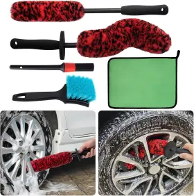 Qjs-005 Klexic 5 Pack Car Wheel And Tire Cleaner Brushes Kit Auto Motorcycle Red Black