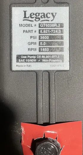 8.921-724.0 Legacy Gt6036r.2 Pump 3600 Psi 6.05 Gpm Belt Drive 1450 Rpm. 3 Available