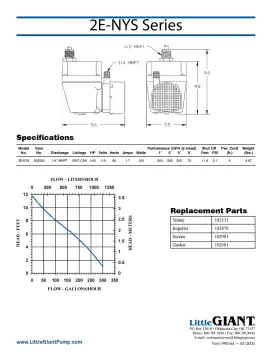 502020 Little Giant 010121020207 2e-nys 115 Volt 1/40 Hp 300 Gph Cast Aluminum Submersible #3
