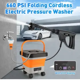 Mj-ce0419 Mypin Mj-ce0419&ce0419w 660psi Portable Cordless Pressure Washer With Folding 3.4gal Tank 6-in-1 Noz