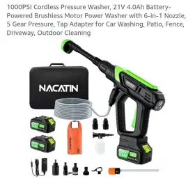 Ld-dt01 Nacatin 1000psi Cordless Pressure Washer 21v 4.0ah Battery-powered Brushless Motor Powe