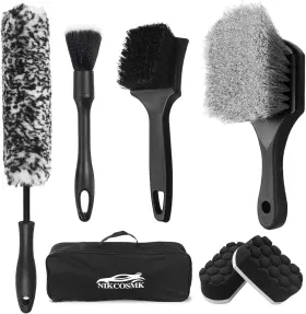 Cwb-7 Nikcosmk 7pcs Car Wheel Brush Kit Tire Cleaner Black