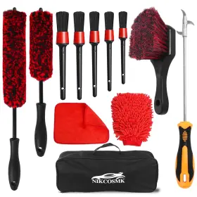 Red-12 Nikcosmk 12pcs Wheel Brush Kit For Cleaning And Tire Rim Red