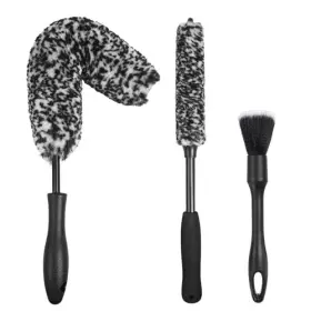 Nikcosmk Wcb-3-black 3pcs Wheel Brush Kit For Cleaning And Tire Rim Car