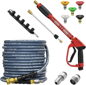 8in-qgtz-bu-50ft-001 Pohir Acc-3#8in-qgtz-bu-50ft-001 5000psi Pressure Washer Gun 50ft Kink Resistant Hose Kit With 15 Inch Extension Wand