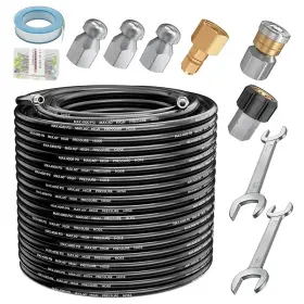 Fbg-100ft-w-1 Pohir Fbg-100ft-w-1#4-lw-pstz-new1 100ft Pressure Washer Hose 1/4 Inch 4000psi Sewer Jetter Nozzles Kit