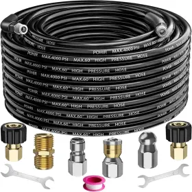 Fbg-50ft-w-1 Pohir Fbg-50ft-w-1#4-lw-pstz 4000psi Sewer Jetter Nozzles Kit 50ft Drain Cleaning Hose For Pressure Washer