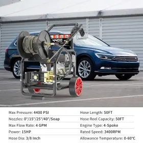 Jc-khg400c Pohir 4400 Psi 4.0 Gpm Gas Pressure Washer With Electric Start 50ft Hose 5 Nozzles #3