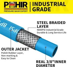 Wm-gsg-3 Pohir Wm-gsg-3#8-bl-150ft-new 150ft 3/8 Inch Pressure Washer Hose 4800psi Flexible Power Wire Extension #2