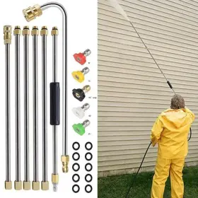 Qolami 561126964572 24ft Pressure Washer Extension Wand Pole With Gutter And 5 Spray Nozzle Tips